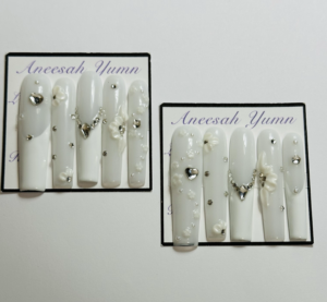 french white with flowers and rhinestones